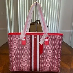 ＊TORY BURCH＊ Gemini Link Tote Bag Tory Burch Gemini Link Striped Large Pink Tote Bag | eBay